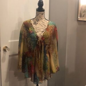 Sheer print blouse with stones